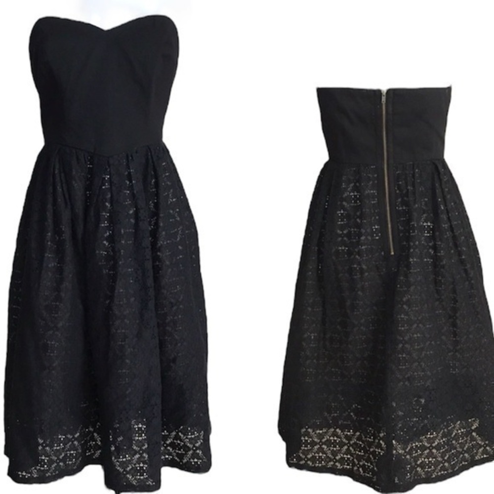 Anthropologie Black Moulinette Soeurs Lace Sweetheart Corset Strapless LBD